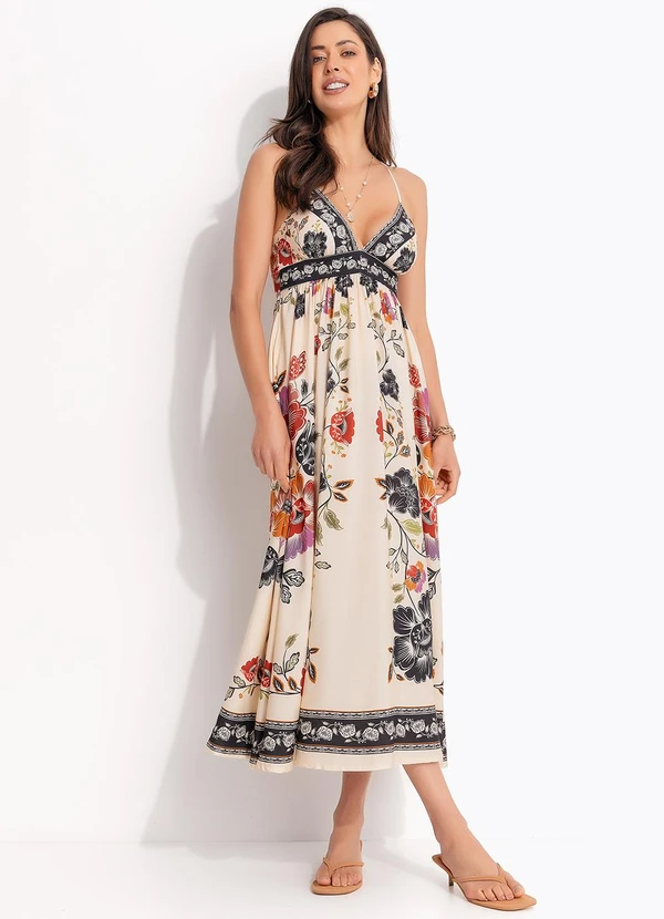 Farm - Vestido Midi Flor de Fita Bege 3