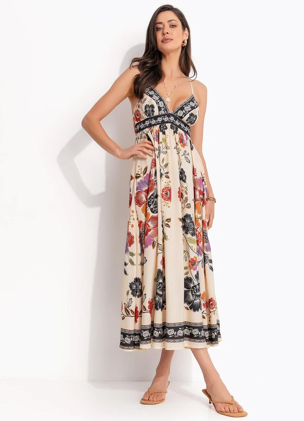 Farm - Vestido Midi Flor de Fita Bege 5