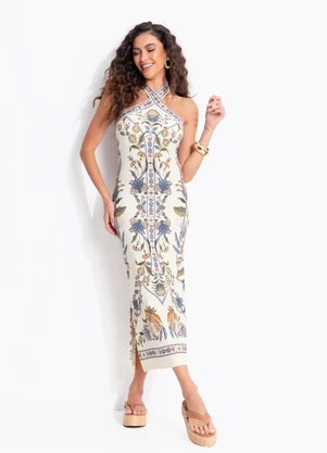 Farm - Vestido Midi Flor do Deserto Bege - FARM