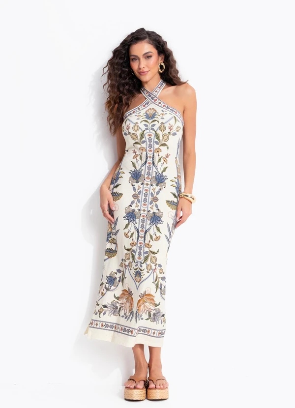 Farm - Vestido Midi Flor do Deserto Bege