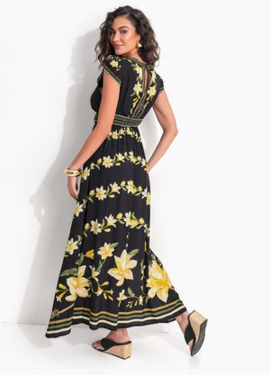 Farm - Vestido Midi Flor Nana Preto - FARM