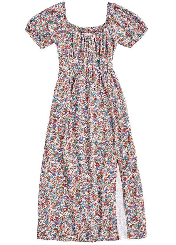 Enfim - Vestido Mídi Floral Azul