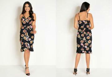 Vestido Midi Floral com Babados na Frente