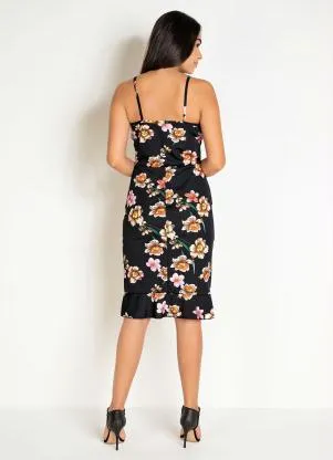 Moda Pop - Vestido Midi Floral com Babados na Frente - MODA POP