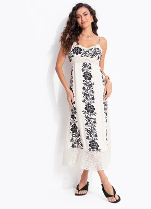 Farm - Vestido Midi Floral Delicado Off White - FARM