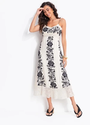 Farm - Vestido Midi Floral Delicado Off White - FARM