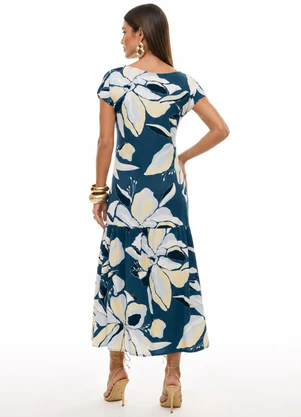 Gris - Vestido Midi Floral em Viscose Azul - GRIS