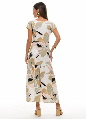 Gris - Vestido Midi Floral em Viscose Branco - GRIS