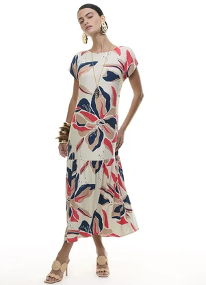 Gris - Vestido Midi Floral em Viscose Cinza - GRIS