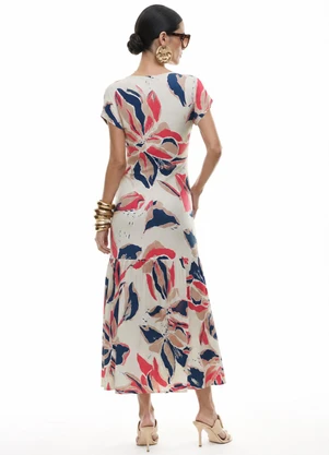 Gris - Vestido Midi Floral em Viscose Cinza - GRIS