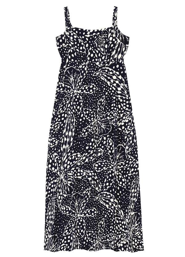Malwee - Vestido Mídi Floral em Viscose Preto 6