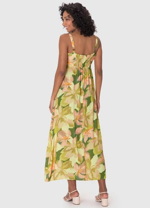 Malwee - Vestido Mídi Floral em Viscose Verde Limão - MALWEE