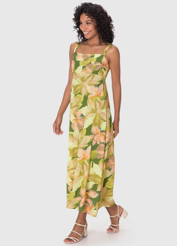 Malwee - Vestido Mídi Floral em Viscose Verde Limão 3
