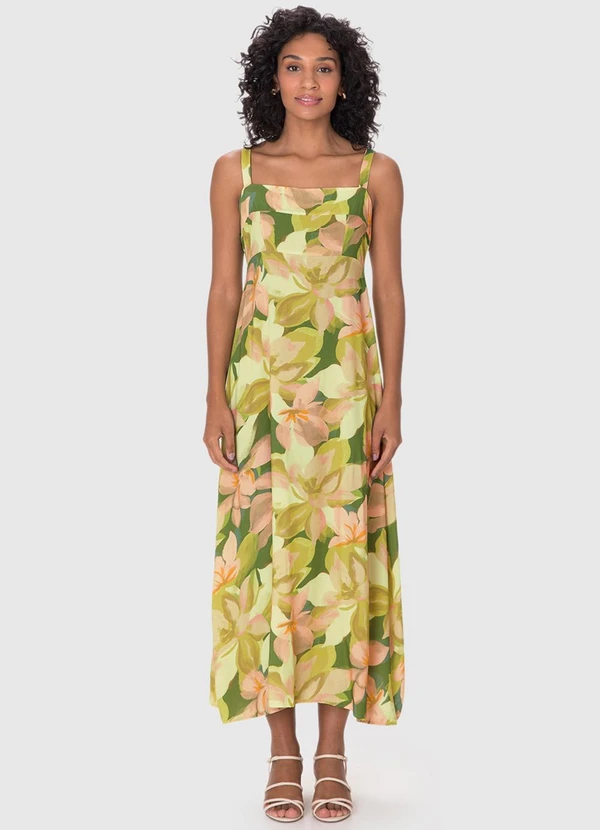 Malwee - Vestido Mídi Floral em Viscose Verde Limão 4