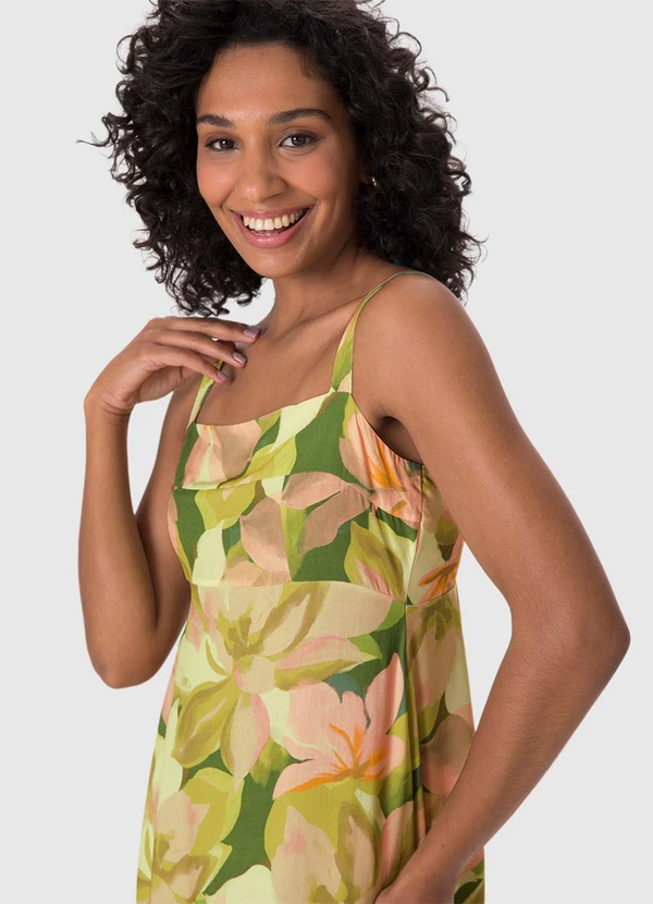 Malwee - Vestido Mídi Floral em Viscose Verde Limão 5