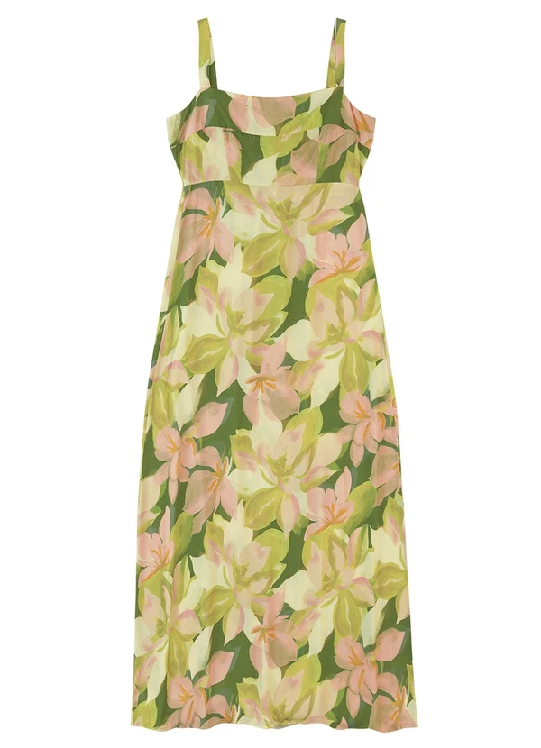 Malwee - Vestido Mídi Floral em Viscose Verde Limão 6