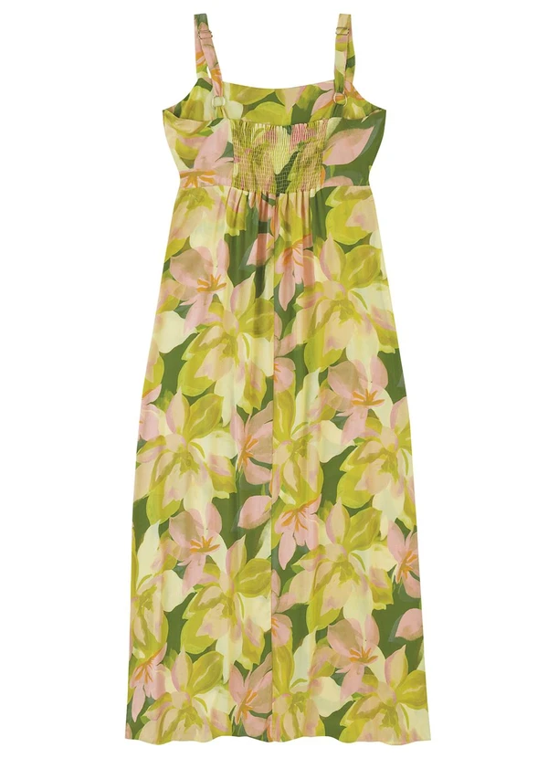 Malwee - Vestido Mídi Floral em Viscose Verde Limão 7