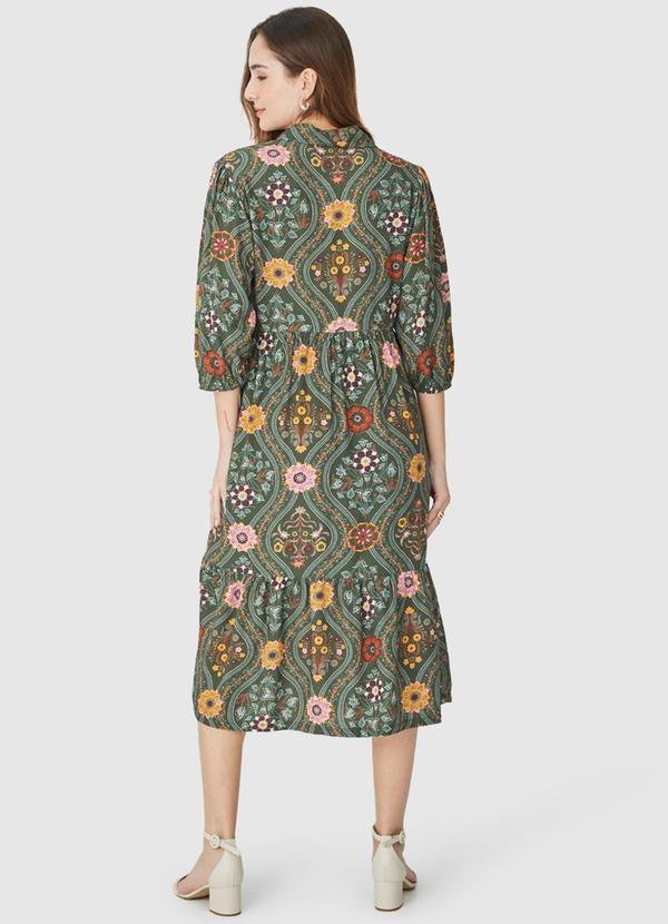 Malwee - Vestido Midi Floral em Viscose Verde 2