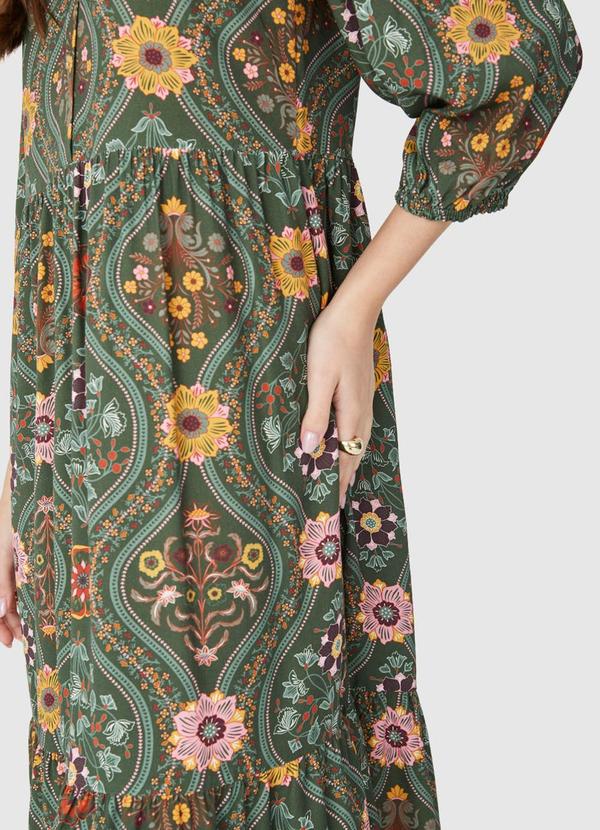 Malwee - Vestido Midi Floral em Viscose Verde 3