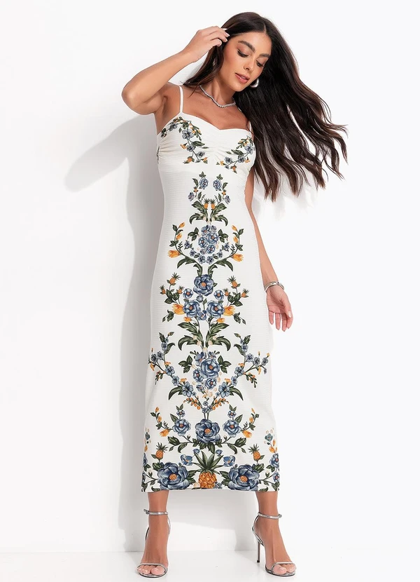 Farm - Vestido Midi Floral Penelope Off White 5