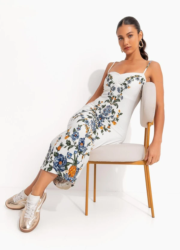 Farm - Vestido Midi Floral Penelope Off White 8