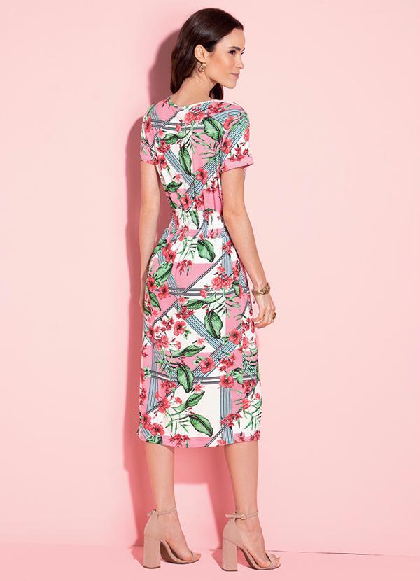 Quintess - Vestido Midi Floral Rosa com Fenda na Frente 4