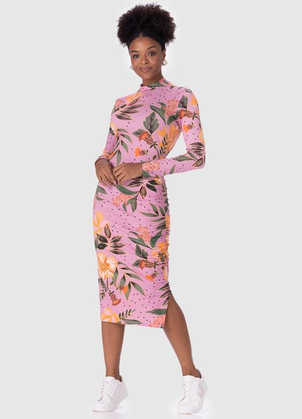 Malwee - Vestido Midi Floral Rosa