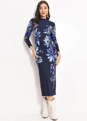 Farm - Vestido Midi Floral Tati Azul - FARM