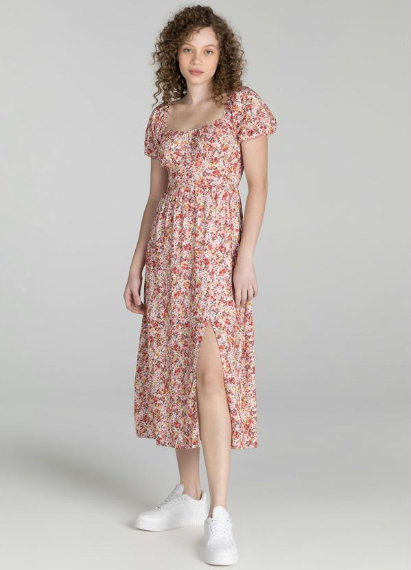 Enfim - Vestido Mídi Floral Vermelho