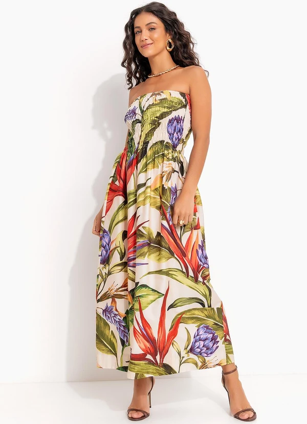 Farm - Vestido Midi Florarte Bege