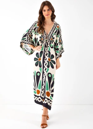 Farm - Vestido Midi Florejo Lenço Bege - FARM