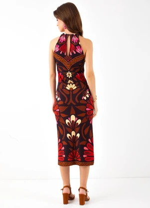 Farm - Vestido Midi Florejo Marrom - FARM