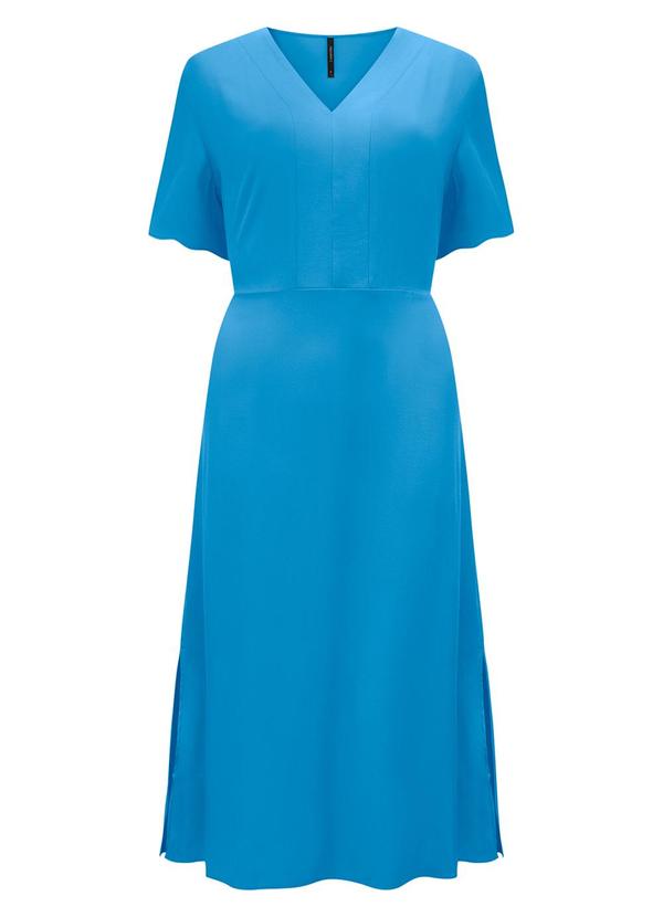 Lunender - Vestido Midi Fluido Abertura Lateral Azul