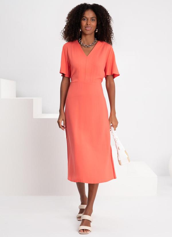 Lunender - Vestido Midi Fluido Abertura Lateral Laranja