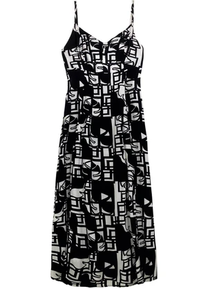 Malwee - Vestido Mídi Folhagem em Viscose Preto - MALWEE