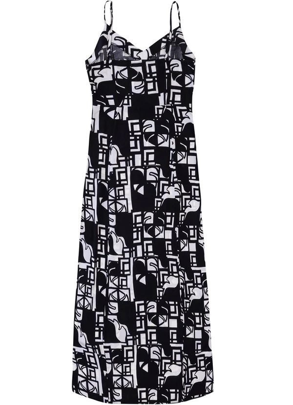 Malwee - Vestido Mídi Folhagem em Viscose Preto 2