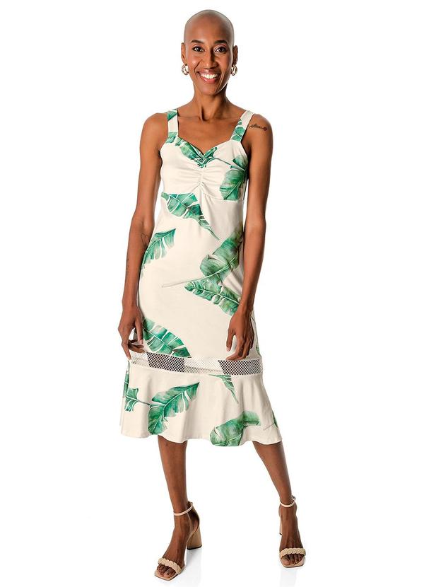 Rovitex - Vestido Midi Folhagem Malha Delicate Bege 3