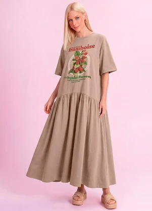Angel - Vestido Midi Framboise em Piquet Marrom - ANGEL