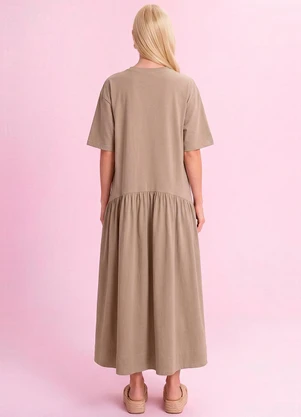 Angel - Vestido Midi Framboise em Piquet Marrom - ANGEL