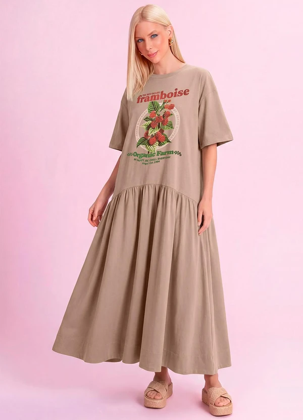 Angel - Vestido Midi Framboise em Piquet Marrom