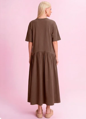 Angel - Vestido Midi Framboise em Piquet Marrom - ANGEL
