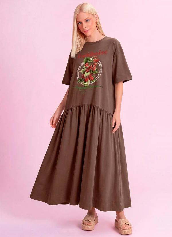 Angel - Vestido Midi Framboise em Piquet Marrom