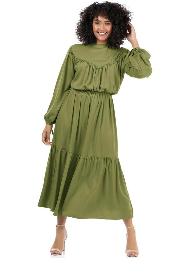 Angel - Vestido Midi Franzidos Viscose Verde