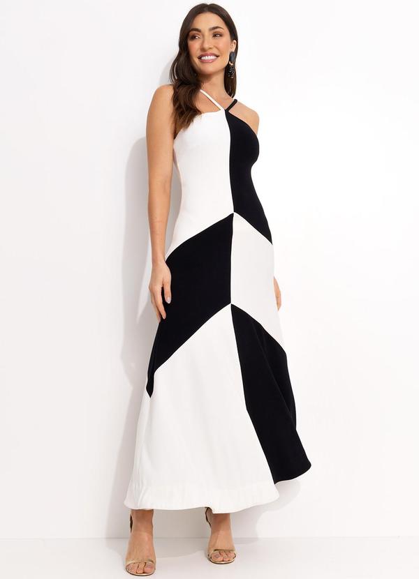 Farm - Vestido Midi Frente Unica em Viscose Preto