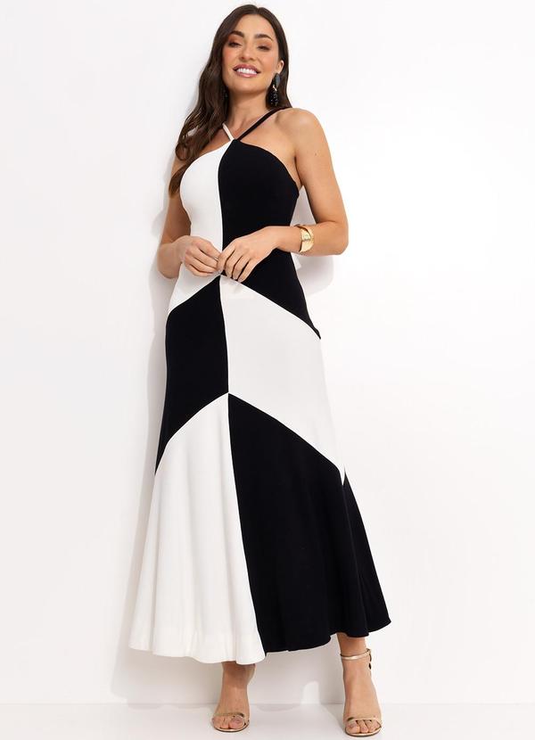 Farm - Vestido Midi Frente Unica em Viscose Preto 3