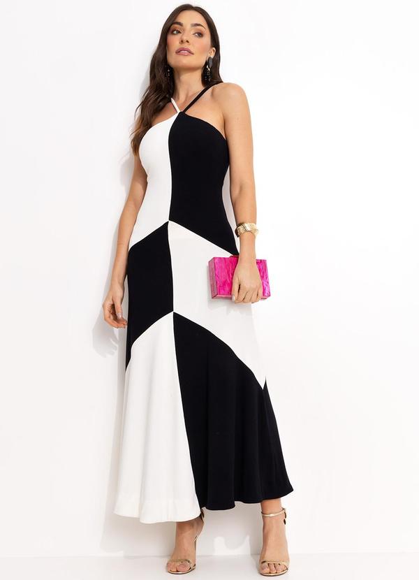 Farm - Vestido Midi Frente Unica em Viscose Preto 4