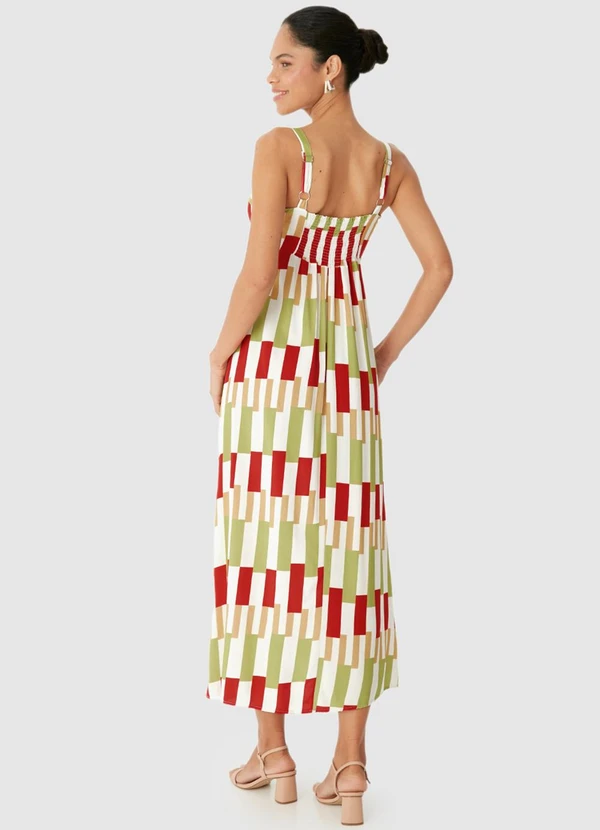 Malwee - Vestido Mídi Geométrico em Viscose Vermelho 2