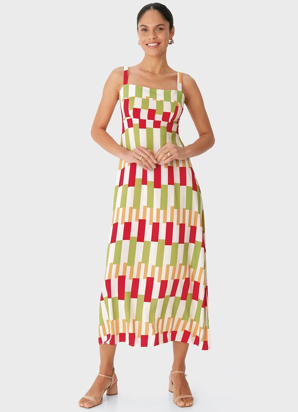 Malwee - Vestido Mídi Geométrico em Viscose Vermelho 3