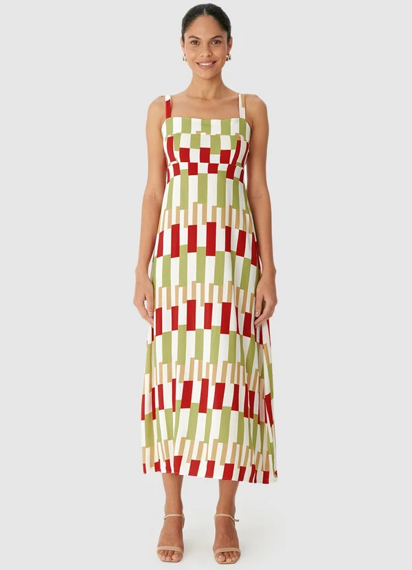 Malwee - Vestido Mídi Geométrico em Viscose Vermelho 4