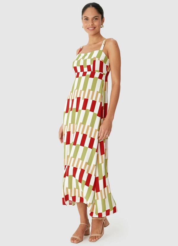 Malwee - Vestido Mídi Geométrico em Viscose Vermelho 5
